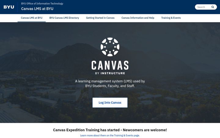 Snímek obrazovky byucanvas.byu.edu