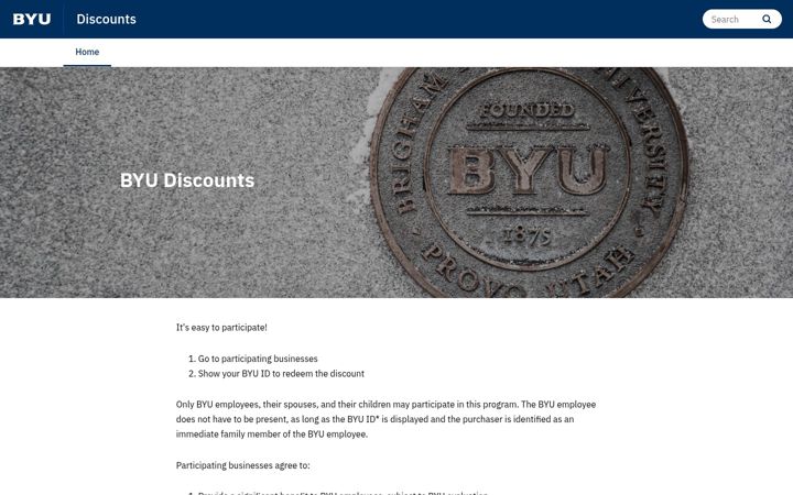 Snímek obrazovky byudiscounts.byu.edu