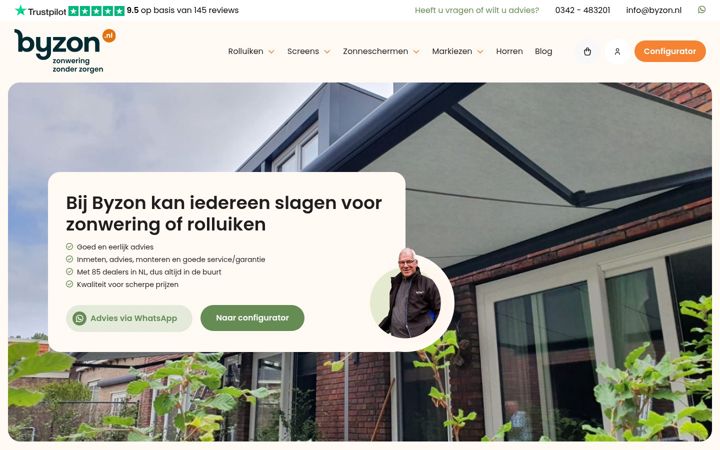 Screenshot of byzonbuitenzonwering.nl