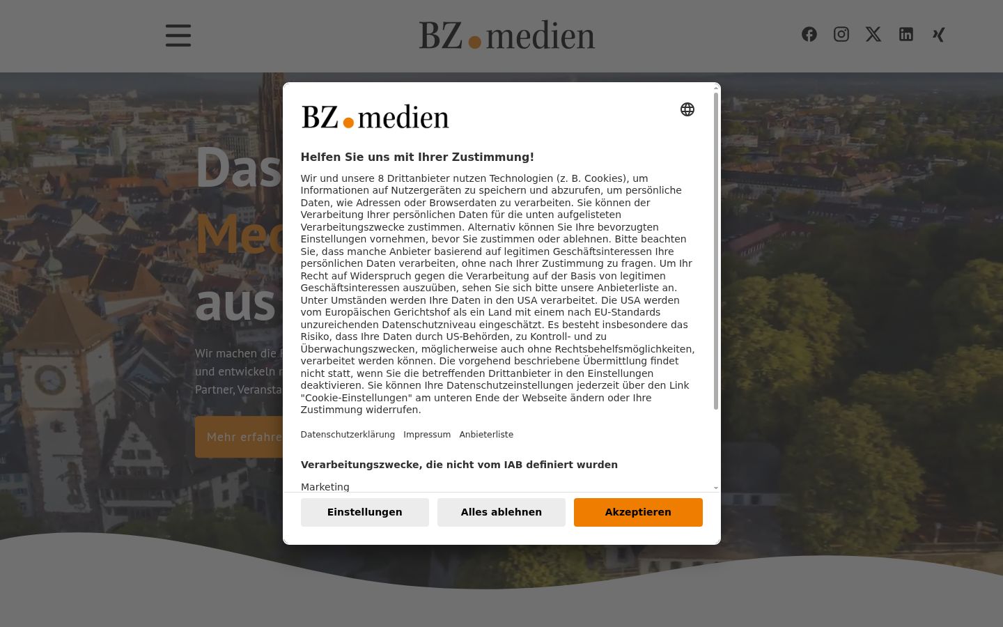 Screenshot del banner di consenso mostrato prima di qualsiasi interazione