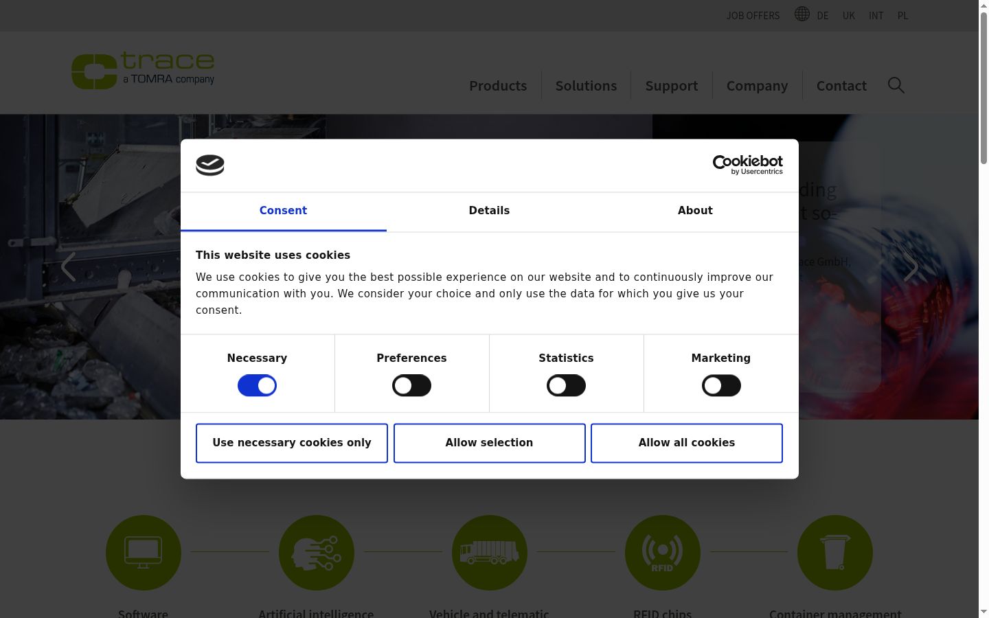 Screenshot of the consent banner shown before any interaction