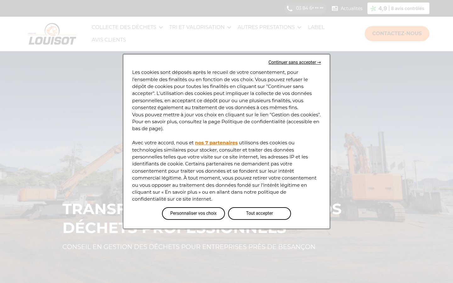 Capture d'écran de la bannière de consentement affichée avant toute interaction