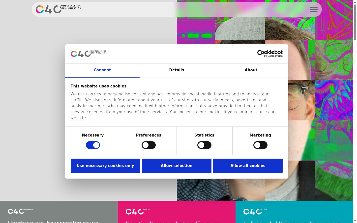 Capture d'écran de la bannière de consentement affichée avant toute interaction