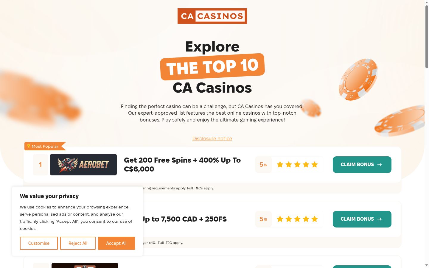 Screenshot of the consent banner shown before any interaction