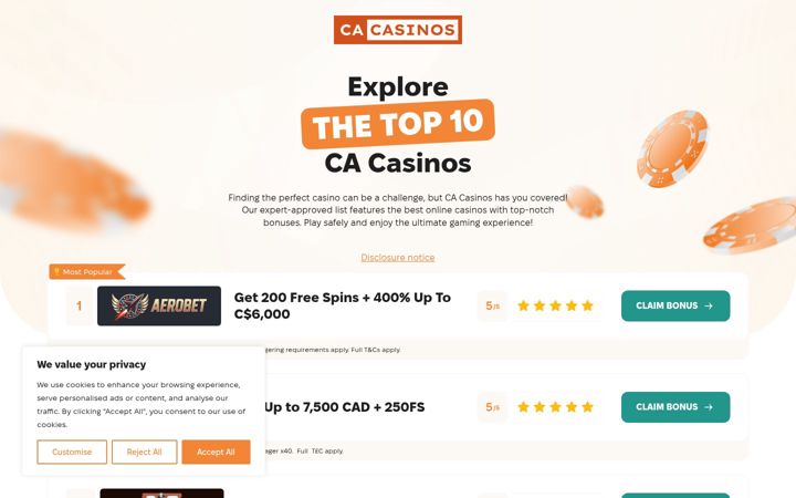 Screenshot of ca-casinos.com