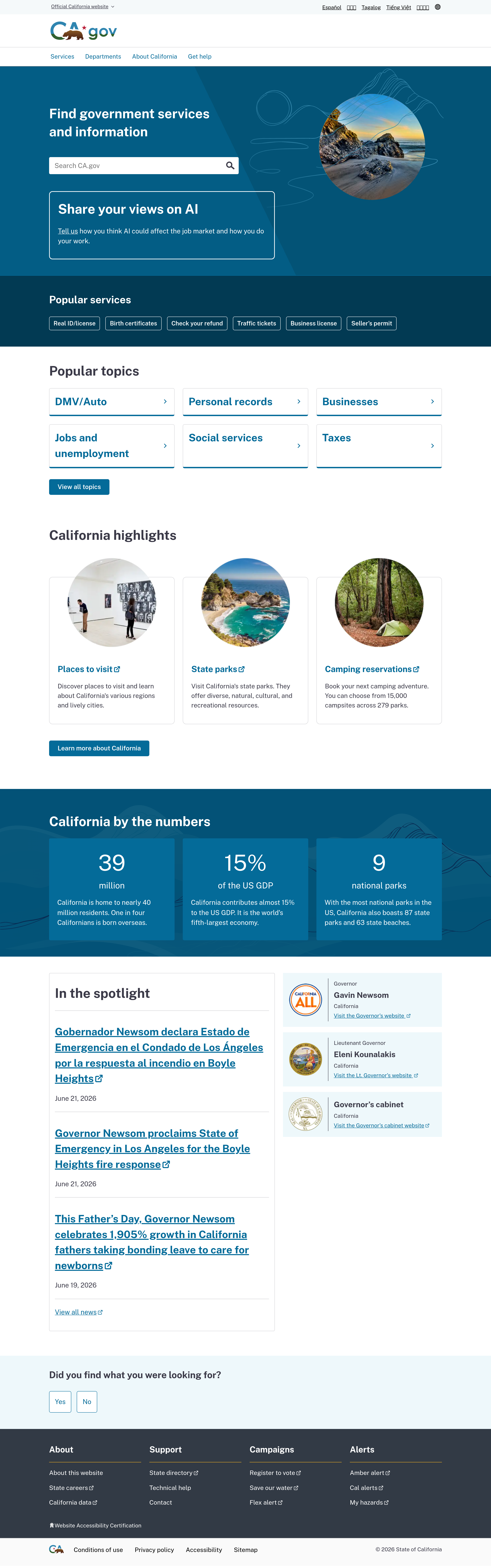Screenshot of ca.gov