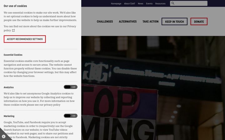 Screenshot of caat.org.uk