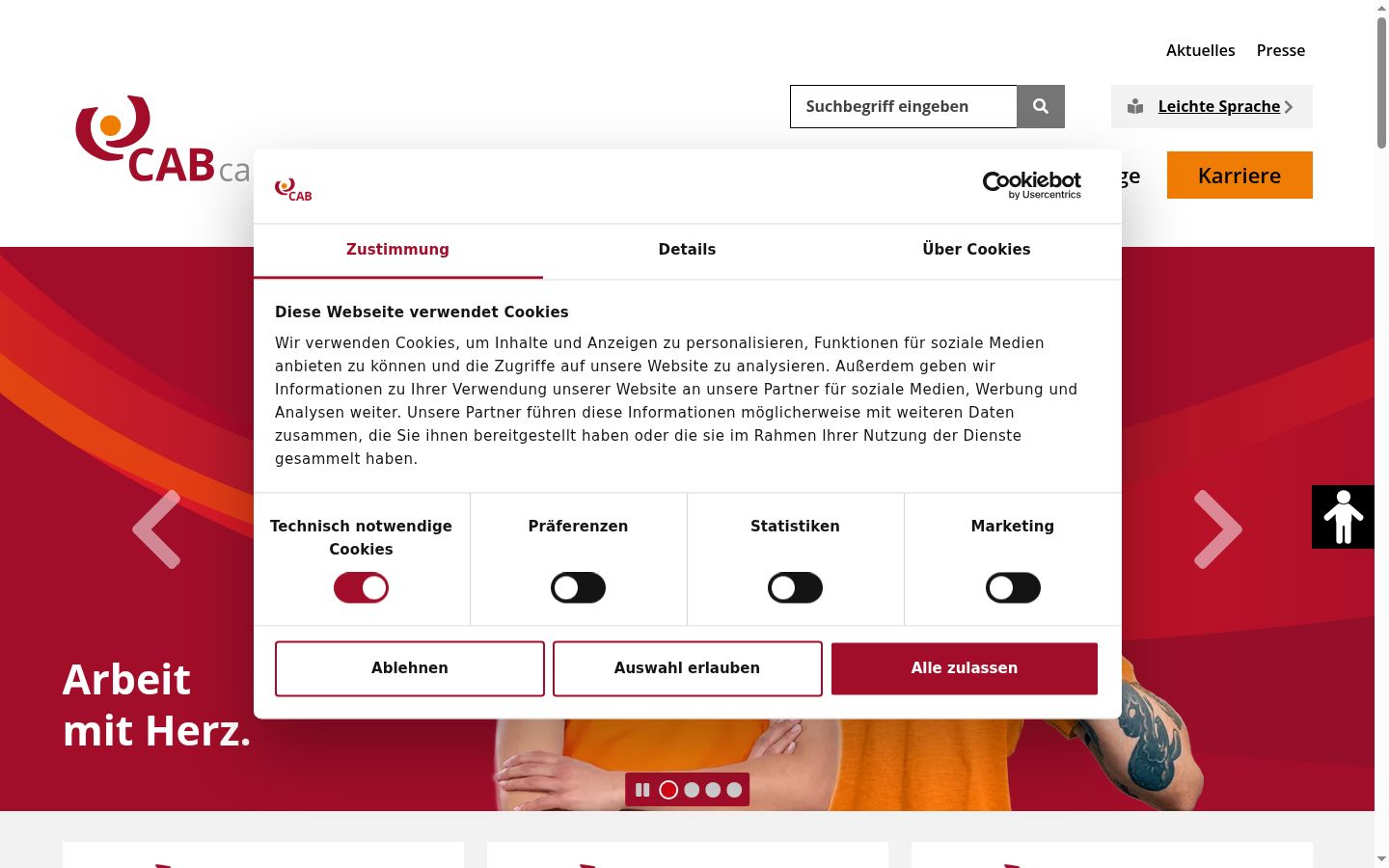 Capture d'écran de la bannière de consentement affichée avant toute interaction