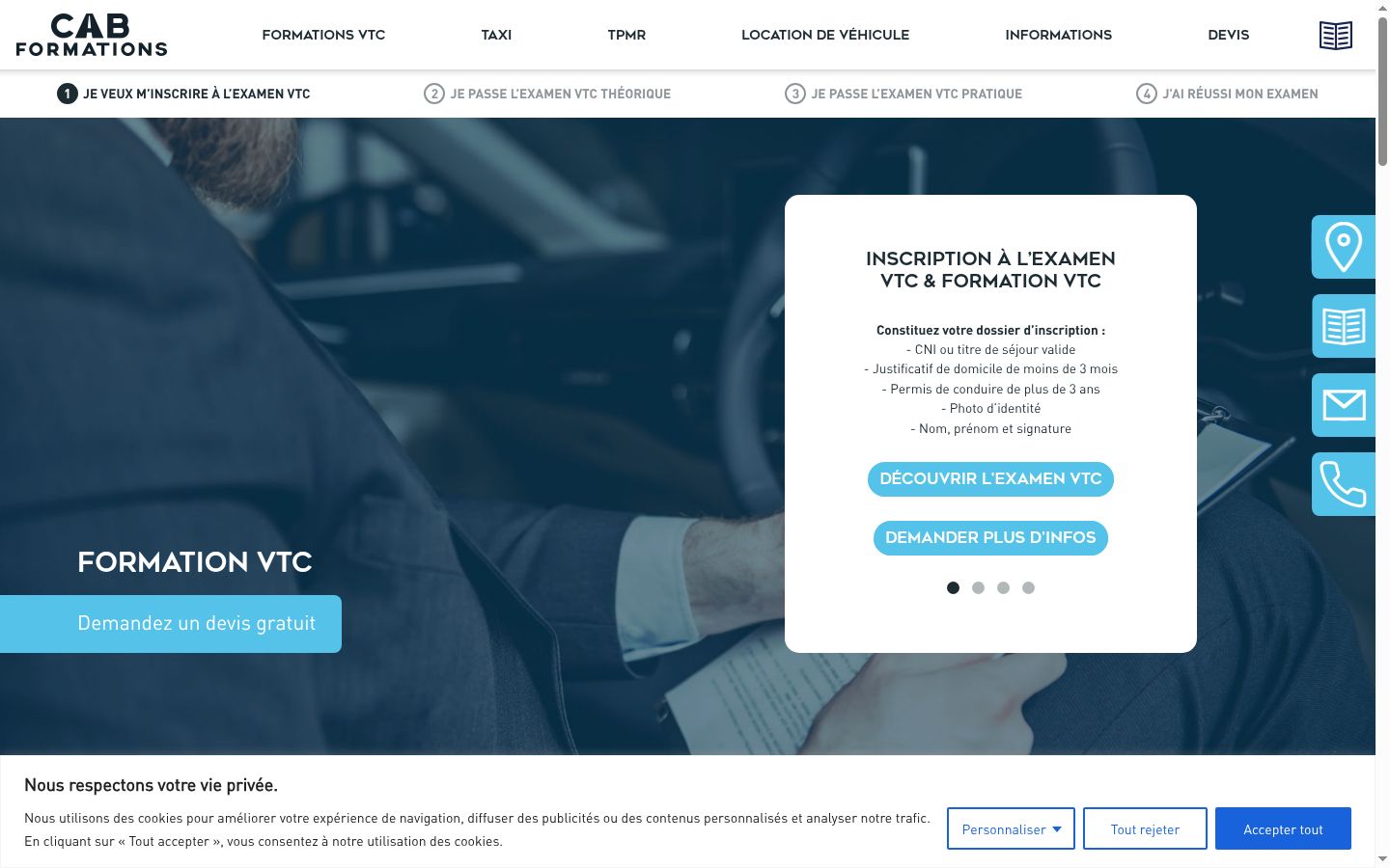 Capture d'écran de la bannière de consentement affichée avant toute interaction