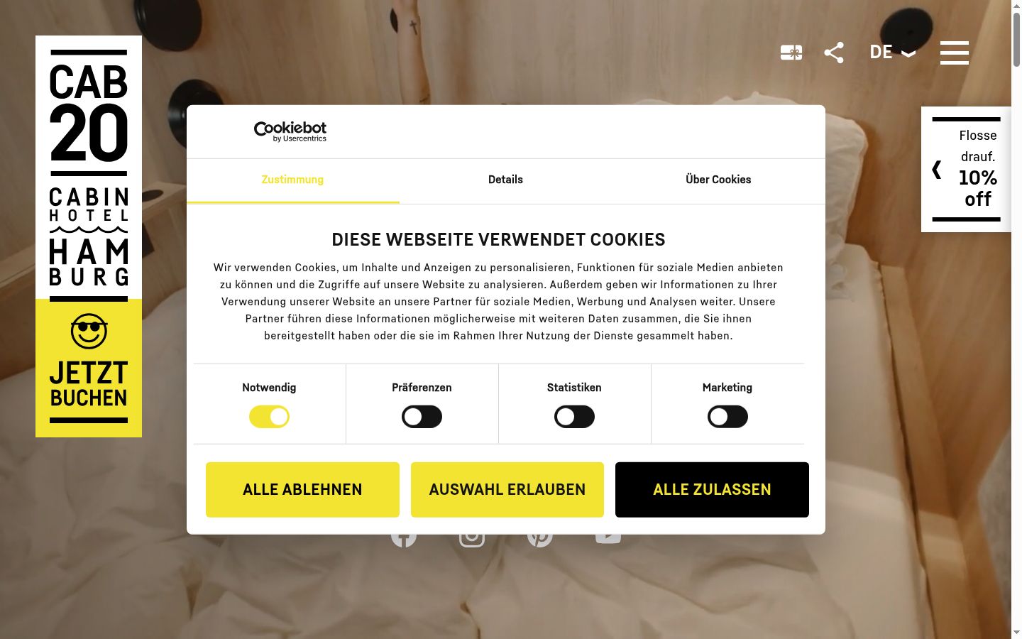 Capture d'écran de la bannière de consentement affichée avant toute interaction