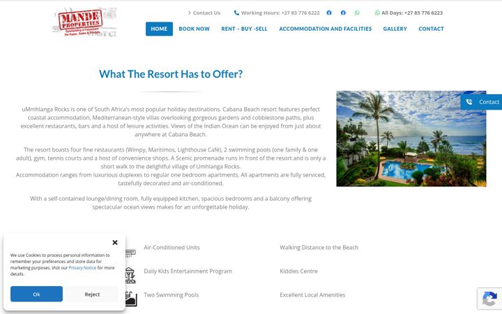Screenshot of cabana-accommodation-umhlanga.co.za