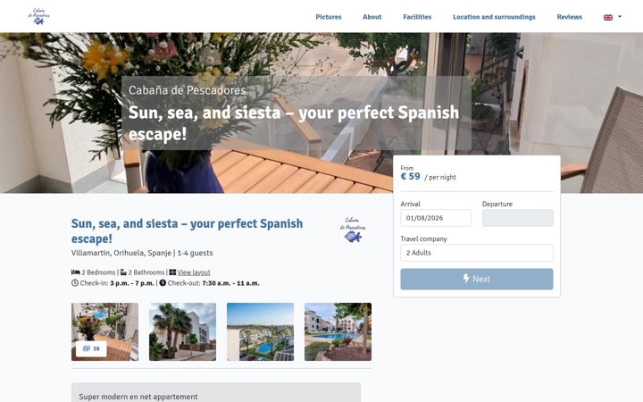 Screenshot of cabanadepescadores.nl