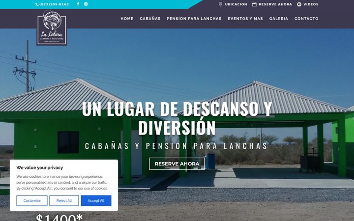 Screenshot of cabanasypensioneslalobina.com