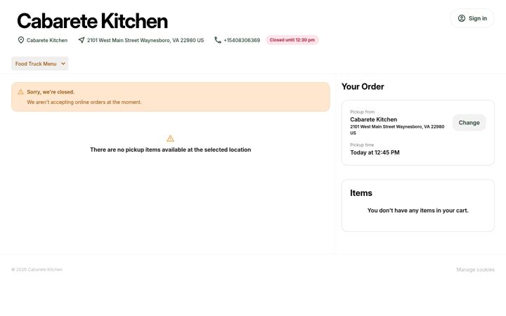 Screenshot of cabaretekitchen.square.site