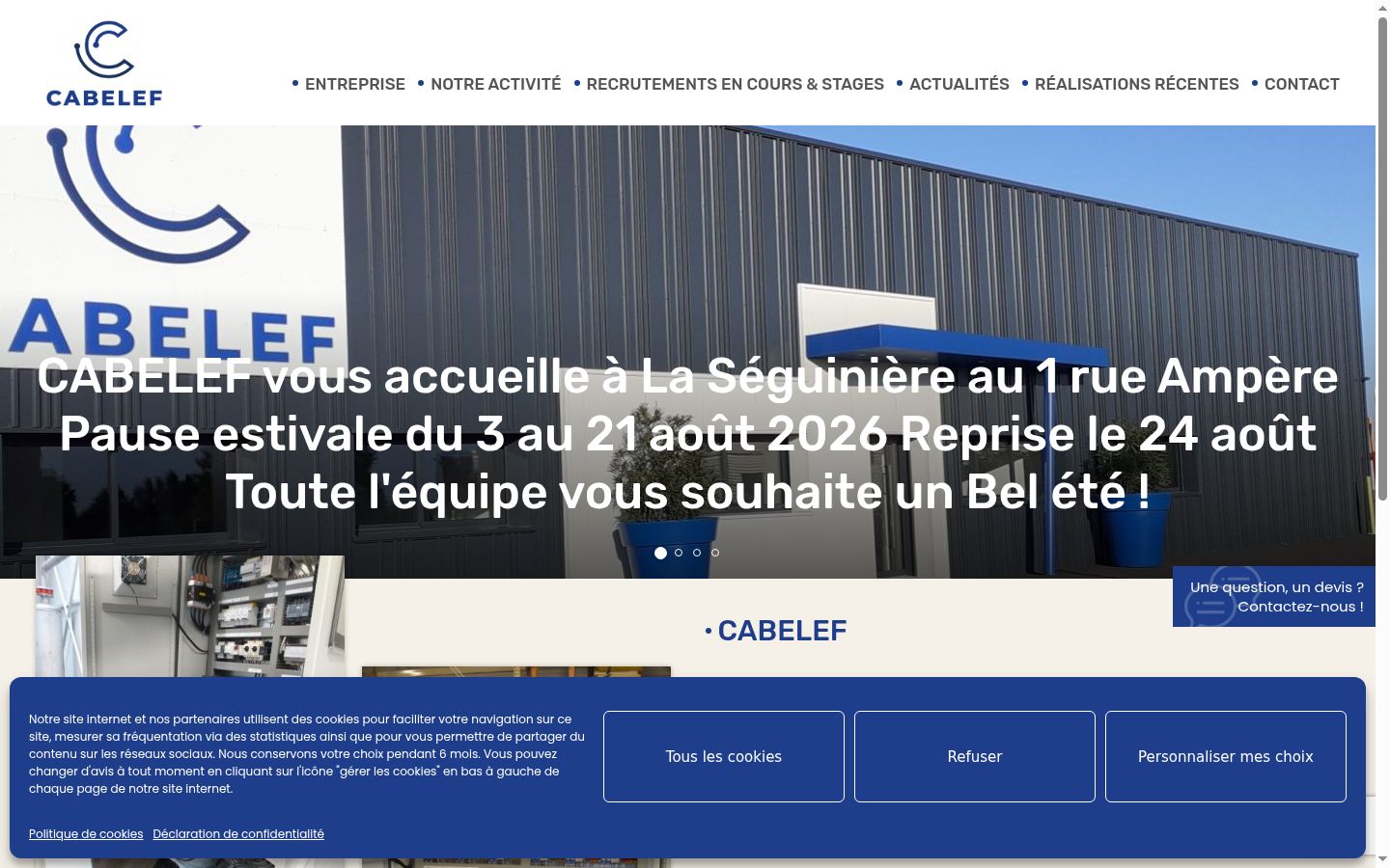 Capture d'écran de la bannière de consentement affichée avant toute interaction