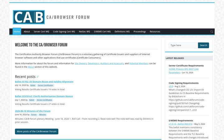 Screenshot of cabforum.org
