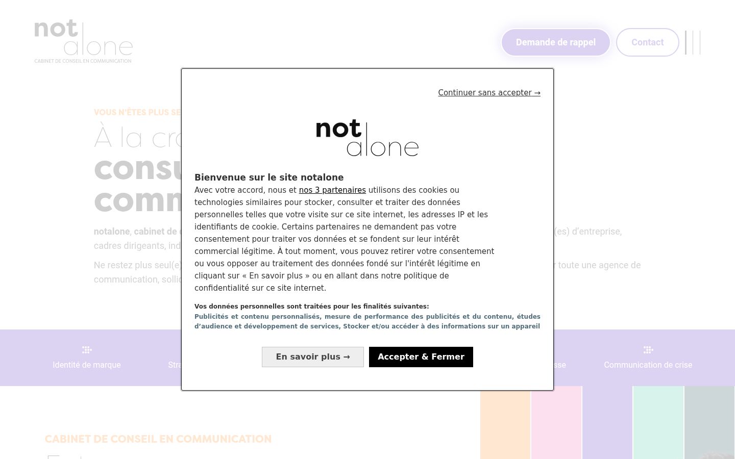 Screenshot of the consent banner shown before any interaction