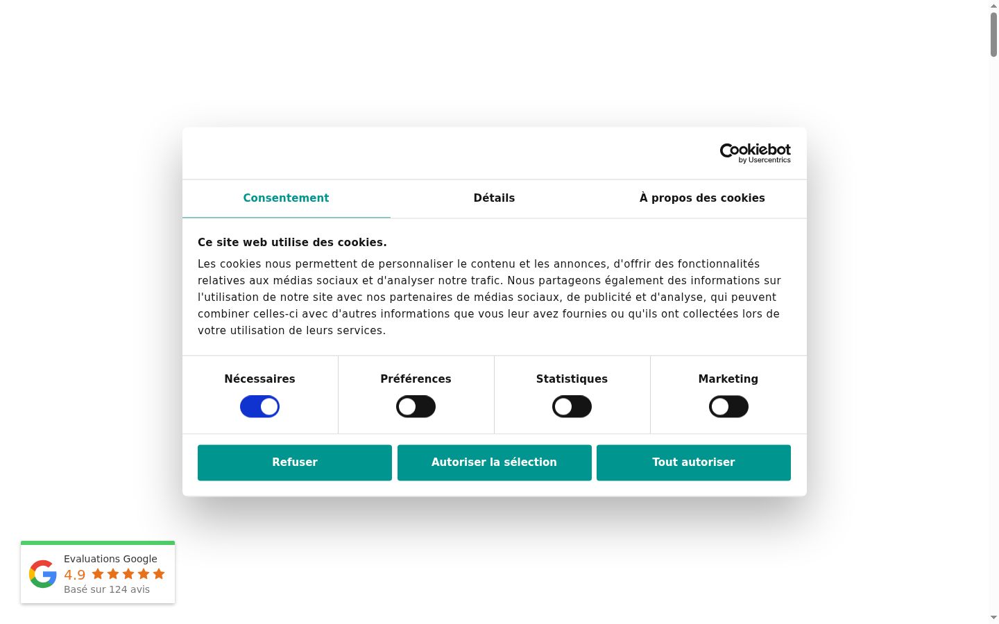 Screenshot del banner di consenso mostrato prima di qualsiasi interazione