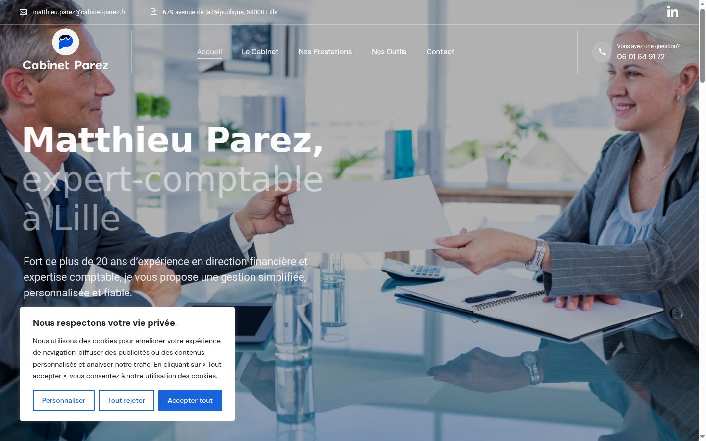 Capture d'écran de la bannière de consentement affichée avant toute interaction