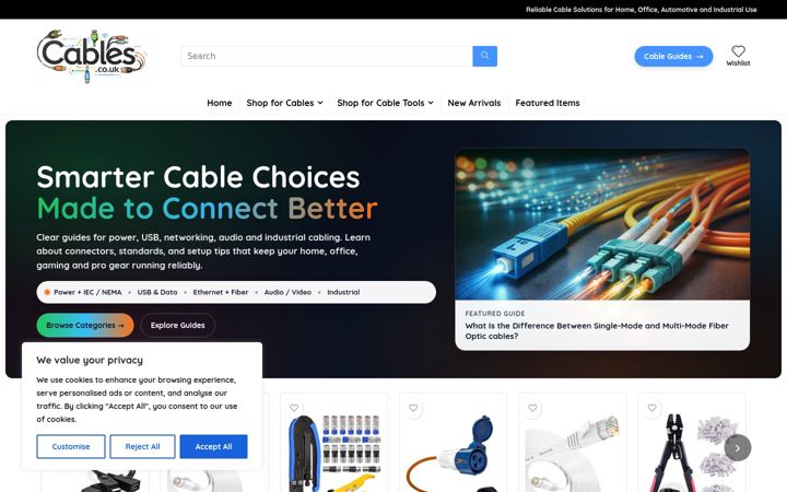 Screenshot of cables.co.uk