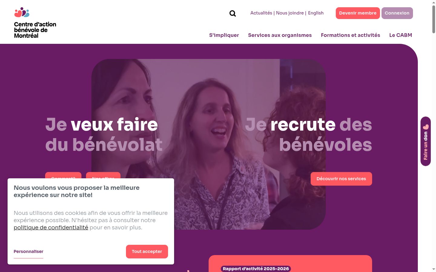Capture d'écran de la bannière de consentement affichée avant toute interaction