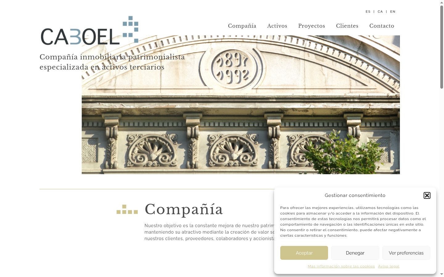 Captura de pantalla del banner de consentimiento mostrado antes de cualquier interacción