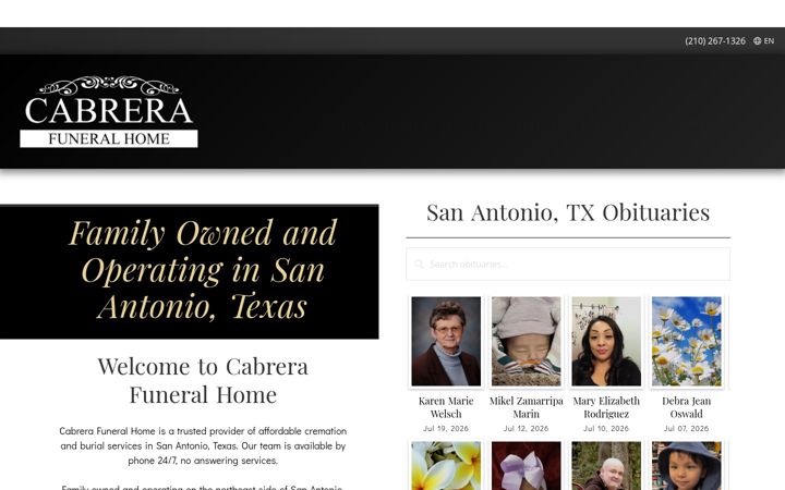 Screenshot of cabrerafuneralhome.com