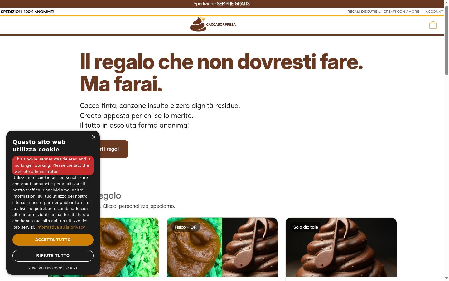 Screenshot del banner di consenso mostrato prima di qualsiasi interazione