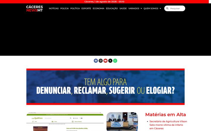 Ekrānuzņēmums no caceresnewsmt.com.br