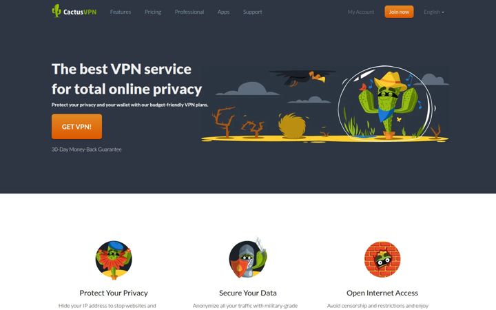 Screenshot ta' cactusvpn.com