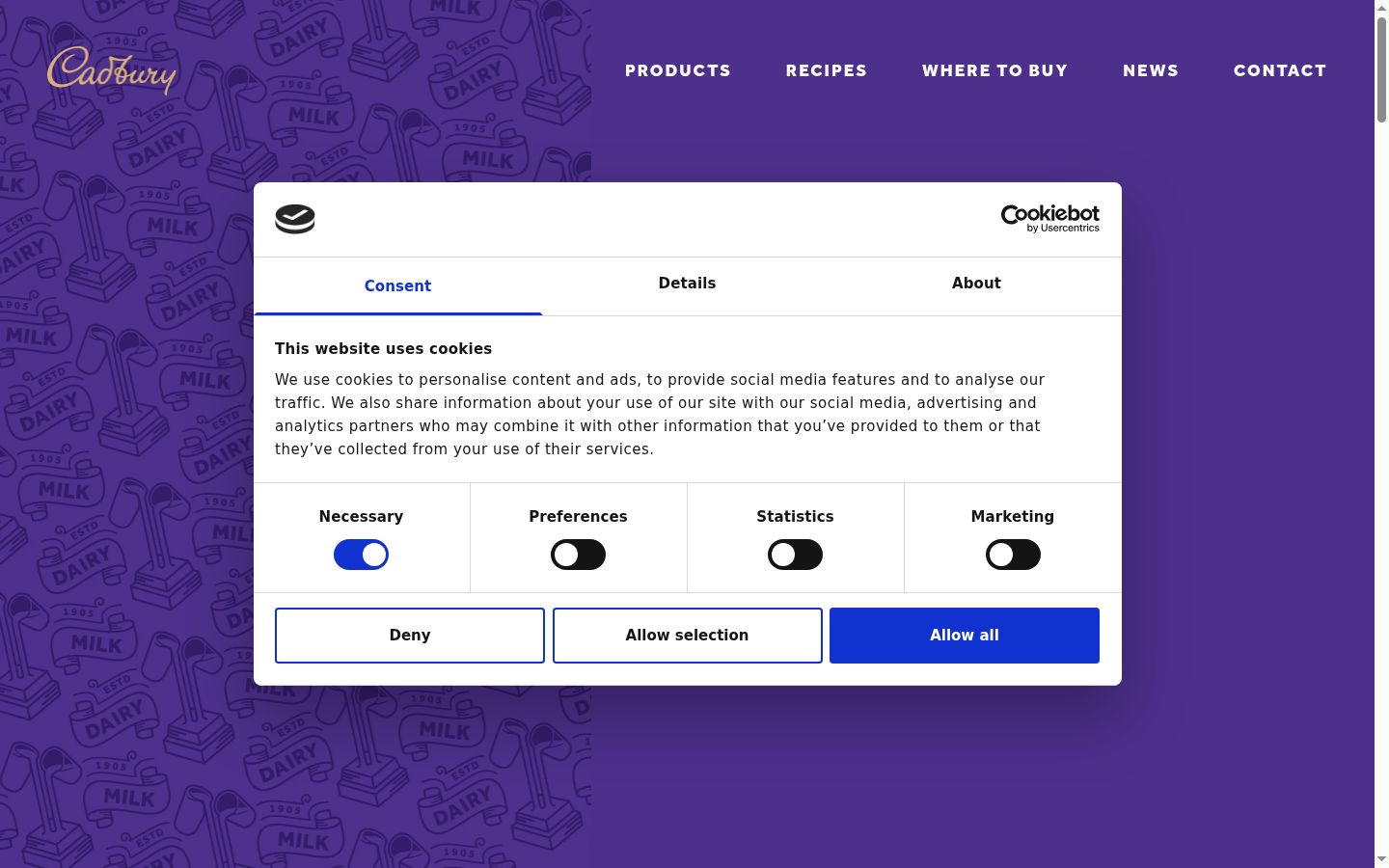 Screenshot of the consent banner shown before any interaction
