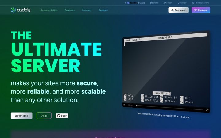 Screenshot ta' caddyserver.com