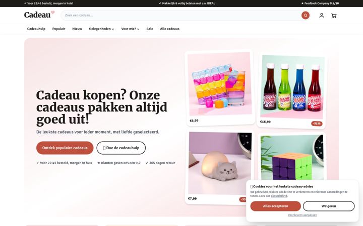 Skärmbild av cadeau.nl