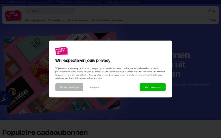Skärmbild av cadeaubonnen.nl