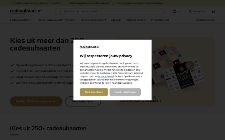 Screenshot of cadeaukaart.nl