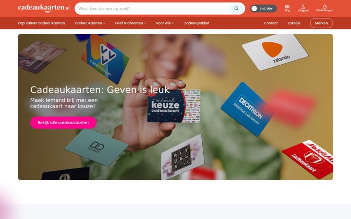 Screenshot of cadeaukaarten.nl