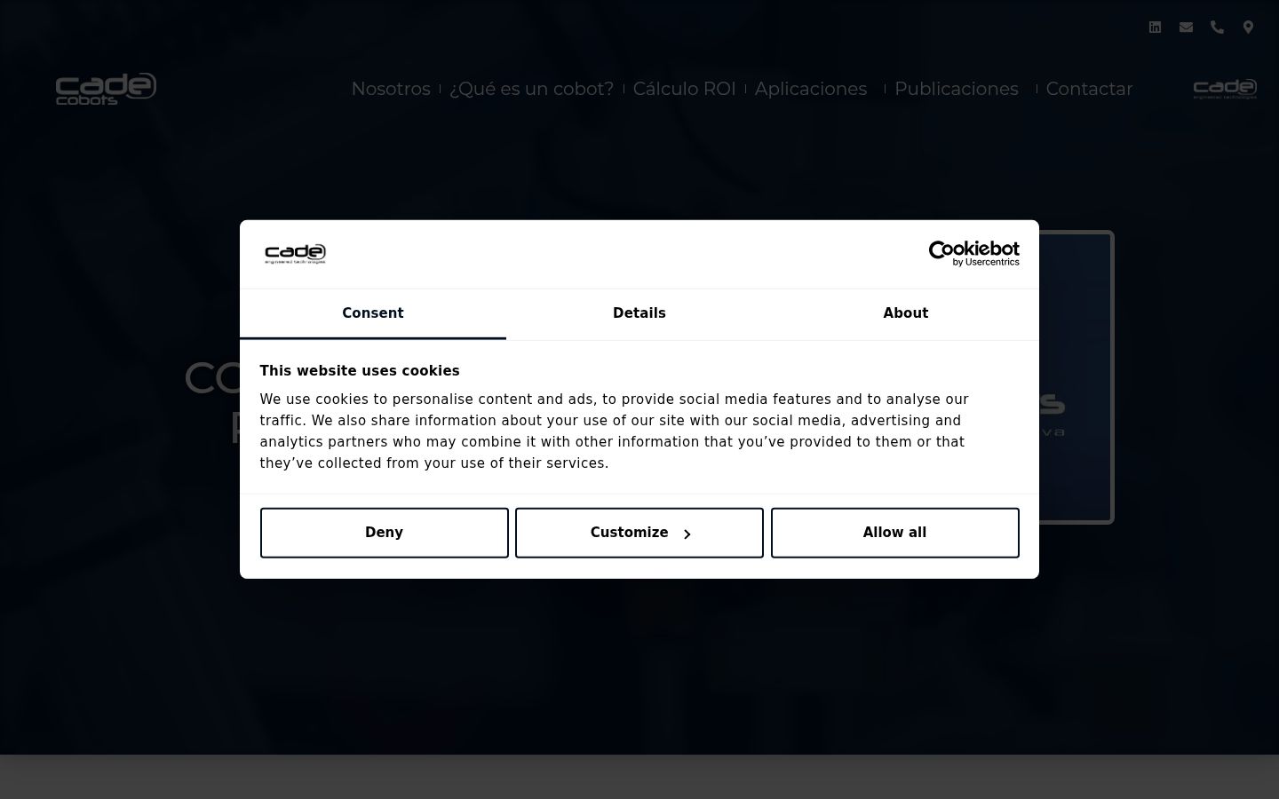 Captura de ecrã do banner de consentimento apresentado antes de qualquer interação