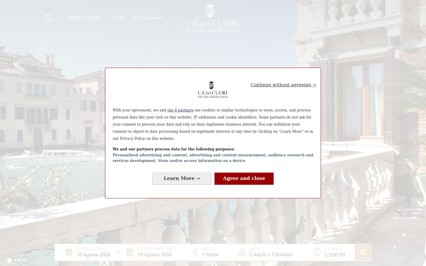 Screenshot of the consent banner shown before any interaction