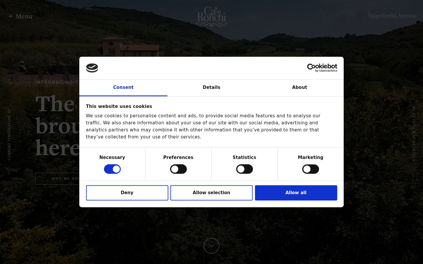 Screenshot of the consent banner shown before any interaction