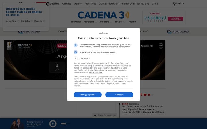 Skærmbillede af cadena3.com