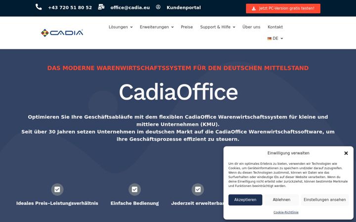 Skjámynd af cadia.eu