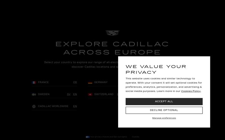 Screenshot of cadillaceurope.com