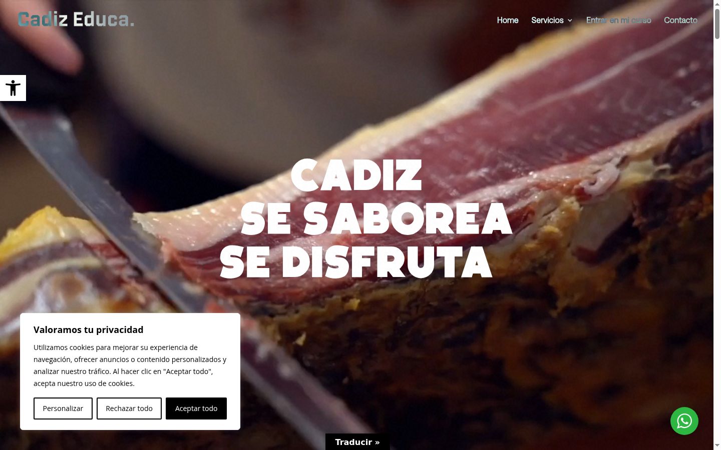 Captura de pantalla del banner de consentimiento mostrado antes de cualquier interacción