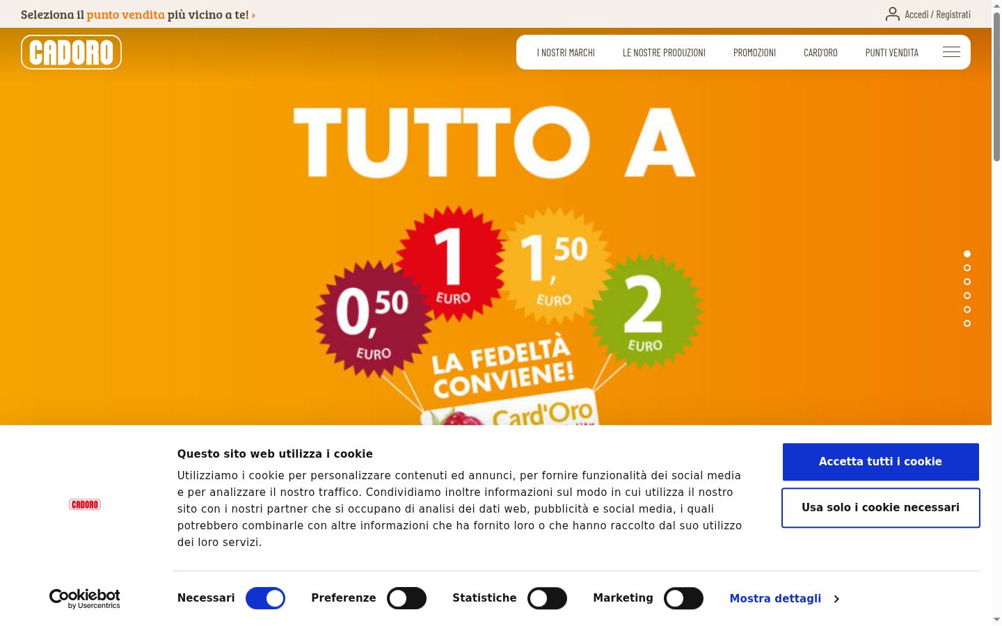 Screenshot del banner di consenso mostrato prima di qualsiasi interazione