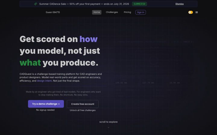 Screenshot of cadquest.io