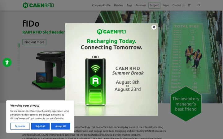 Screenshot of caenrfid.com