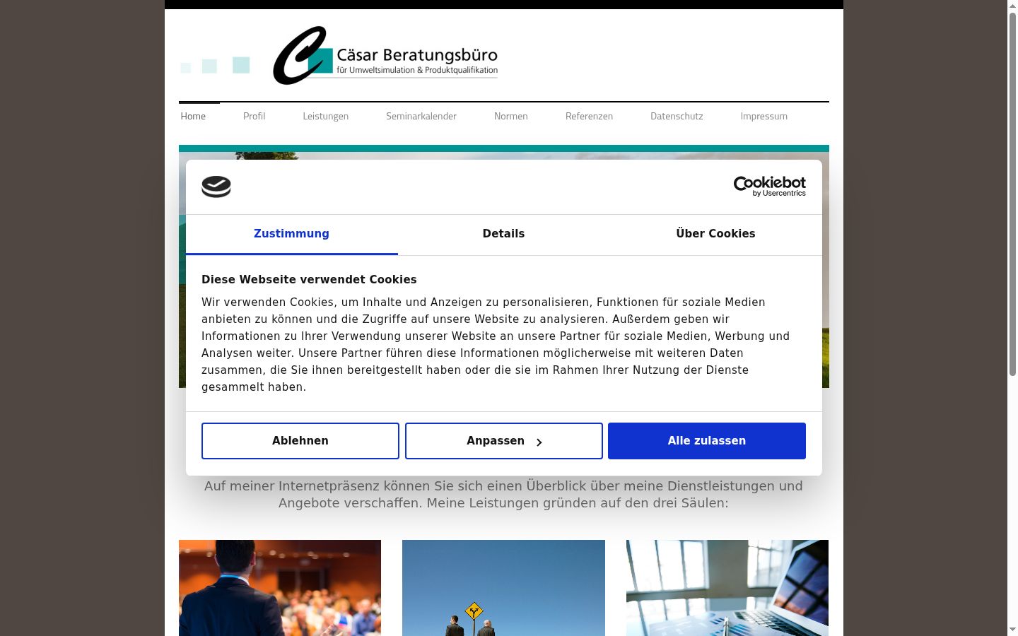 Screenshot des Einwilligungsbanners vor jeglicher Interaktion