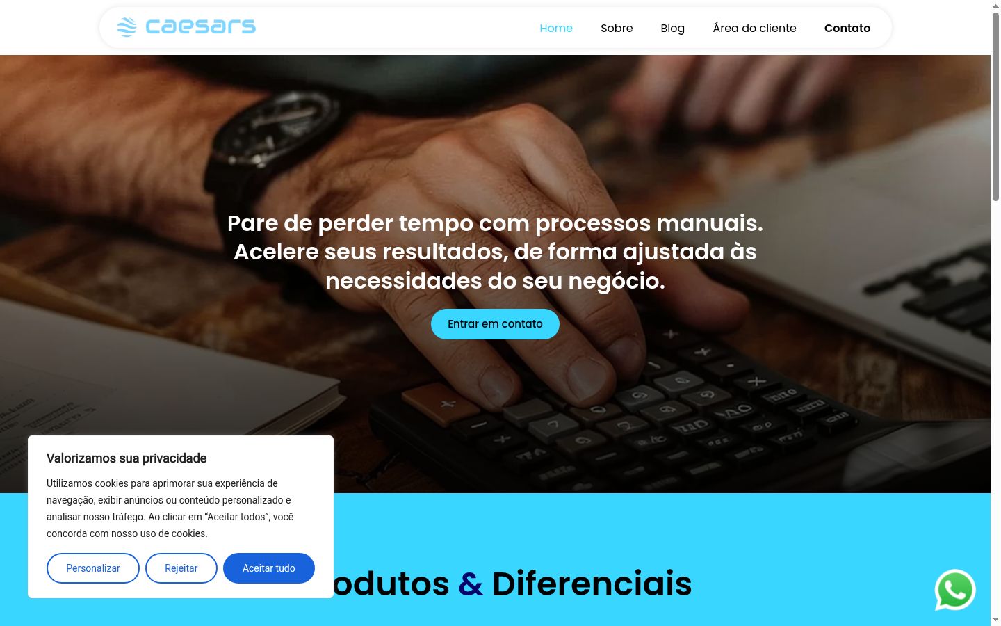 Captura de ecrã do banner de consentimento apresentado antes de qualquer interação