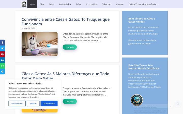 Screenshot του caesegatosunidos.com.br