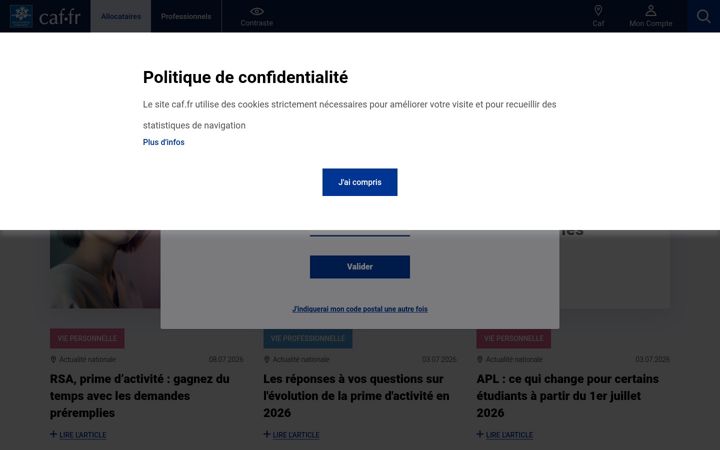 Posnetek zaslona caf.fr